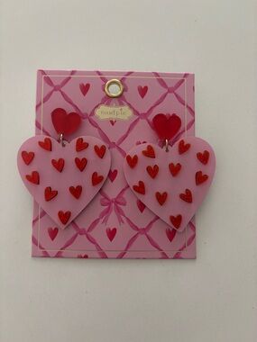 Mud Pie Pink and Red Heart Dangle Earrings